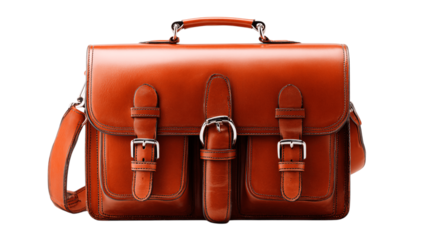 A standalone vintage leather satchel, white background --ar 16:9