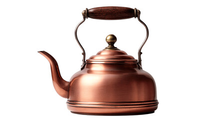 A studio shot of brushed copper tea kettle, white background --ar 16:9