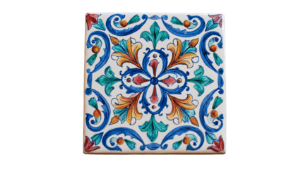 An individual hand-painted ceramic tile, white background --ar 16:9