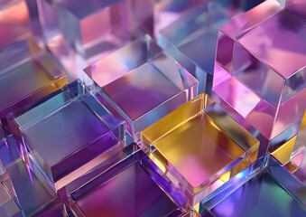 Abstract Arrangement of Purple and Gold Glass Cubes with Soft Lighting image photo