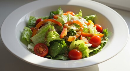 Fresh Green Salad with Cherry Tomatoes and Bell Peppers