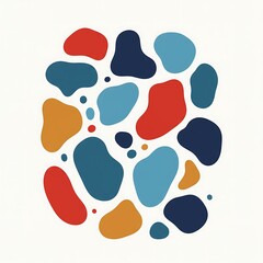 Abstract Organic Blob Shapes Pattern in Red, Blue, and Orange on White