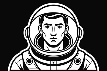 Monochrome astronaut reveals a determined gaze against a stark black backdrop