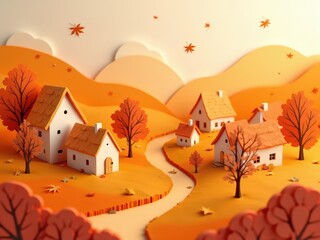 3D Layered Paper Fall Countryside