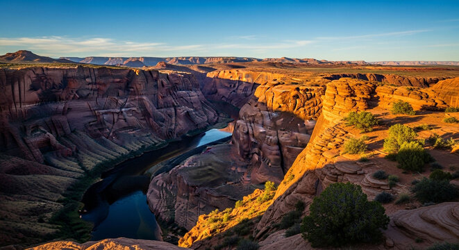 Horseshoe bend arizona scenic landscape photography of colorado river canyon at sunset travel destination - Powered by Adobe