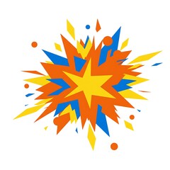 Comic Style Explosion Burst with Colorful Abstract Shapes on White Background