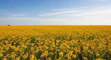 Fototapeta premium Yellow rapeseed field landscape under blue sky agriculture rural scene scenic beauty nature photography