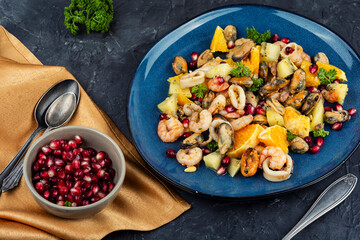 A fresh and colorful seafood salad.