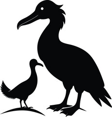 Obraz premium Black Silhouette Birds: Adult and Juvenile Seabird Illustration