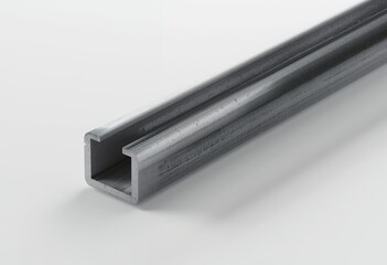close up view of a sleek gray metal u channel profile resting on a plain surface showing