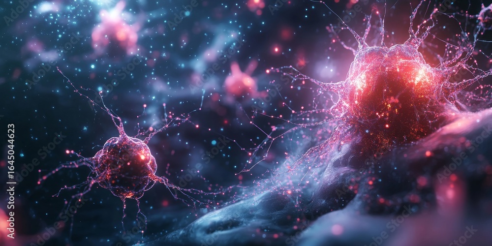Aufkleber neural network concept with connected cells and links, visualizing high-tech processes in an abstrac