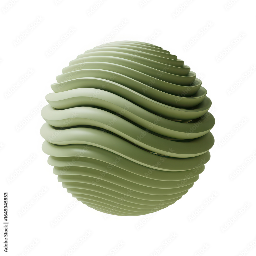 Poster textured green sphere with wavy surface details isolated on transparent background for design projec