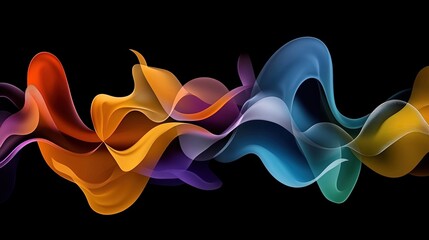 Vibrant abstract wave forms with translucent color gradients flowing across a dark background