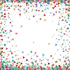 Colorful triangular confetti border on white background