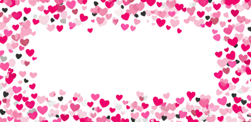 Pink heart confetti frame on black background