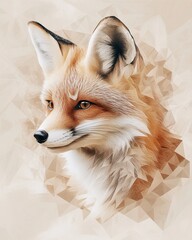 low poly animal portrait with pastel geometric shapes featuring fox cub in warm blush and ivory geometry 