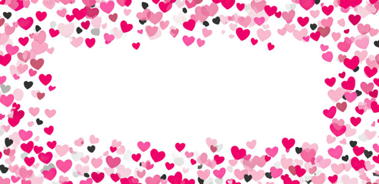 Pink heart confetti frame on black background
