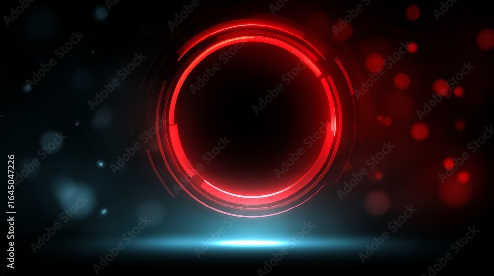 Poster a luminous red neon circle casting a radiant glow creating a striking circular light frame against a