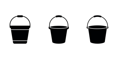 Black bucket icon set isolated on white background for cleaning or gardening needs