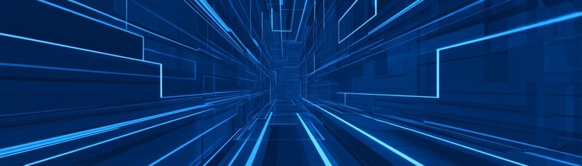 A visually captivating journey through an abstract futuristic blue tunnel where radiant light streaks create a powerful sense of rapid motion and high speed travel through a digital wormhole.