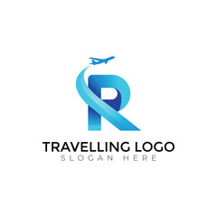 Modern Travel Agency Letter Logo with Airplane and Sunset Design