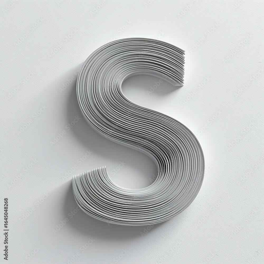 Poster minimalist creative composition of neatly stacked paper sheets shaped into a smooth flowing s letter