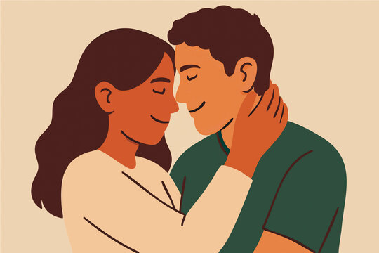 Naklejki Affectionate couple embracing with tenderness and love indoors