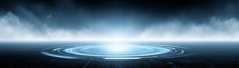 A mesmerizing abstract visual featuring a luminous central core of brilliant light emanating from the heart of a deep blue circular shape creating a mysterious and captivating portal effect.