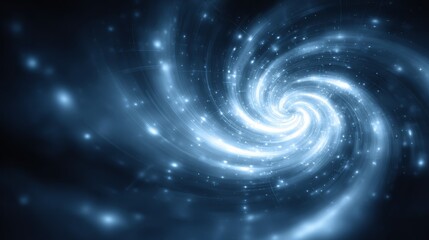 A mesmerizing cosmic journey through a swirling spiral galaxy of deep blue and purple hues illuminated.
