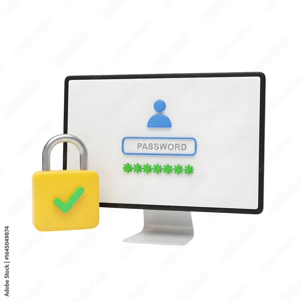 Fototapete digital security concept with a yellow padlock and a computer screen displaying a login interface is