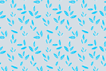 Seamless vector pattern with abstract blue and white crayon style leaves on a light background. Ideal for textiles, gift wrap, stationery, children’s products, and creative branding