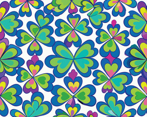 Vibrant playful stylized four leaf clover pattern