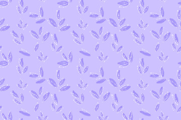 Seamless vector pattern with abstract  leaves on a pastel purple, violet, lavender background. Artistic hand drawn foliage design for fabric, wallpaper, packaging, and branding