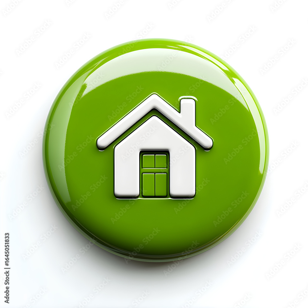 Poster green button showing white home icon representing homepage or website navigation