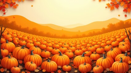 Fall Pumpkin Field Illustration