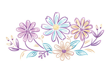 Floral border with purple and yellow flowers illustration