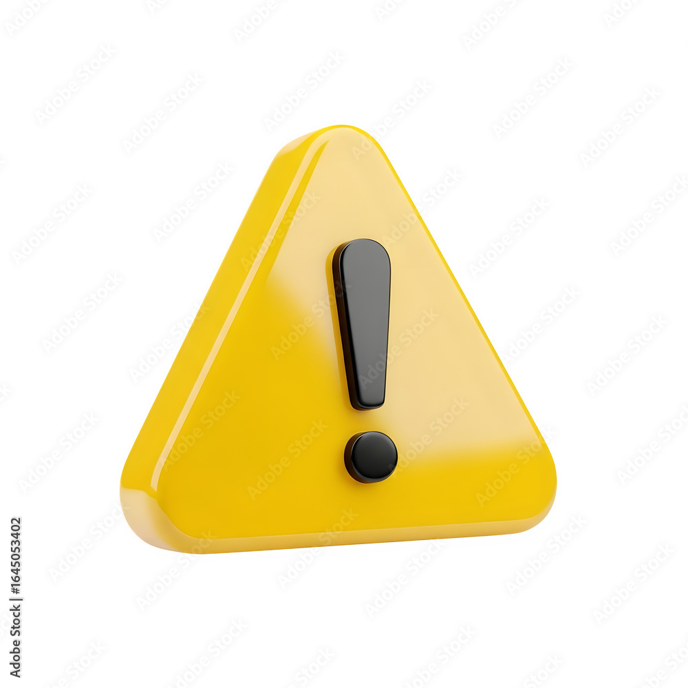 Poster bright yellow warning triangle with black exclamation mark symbol isolated on transparent background