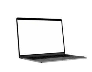 Modern Slim Laptop with Open Screen and Minimalist Design, Front View, Isolated on Transparent Background