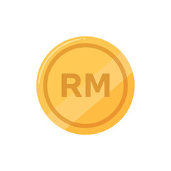 A shiny gold coin icon with the Malaysian Ringgit RM currency symbol on a white background.