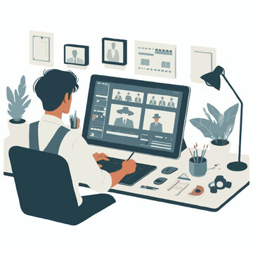 man working digital tablet, office setting clip art preview