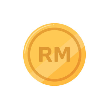 A shiny gold coin icon with the Malaysian Ringgit RM currency symbol on a white background.