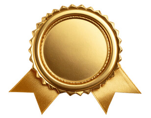 golden seal with ribbons isolated on transparent background.