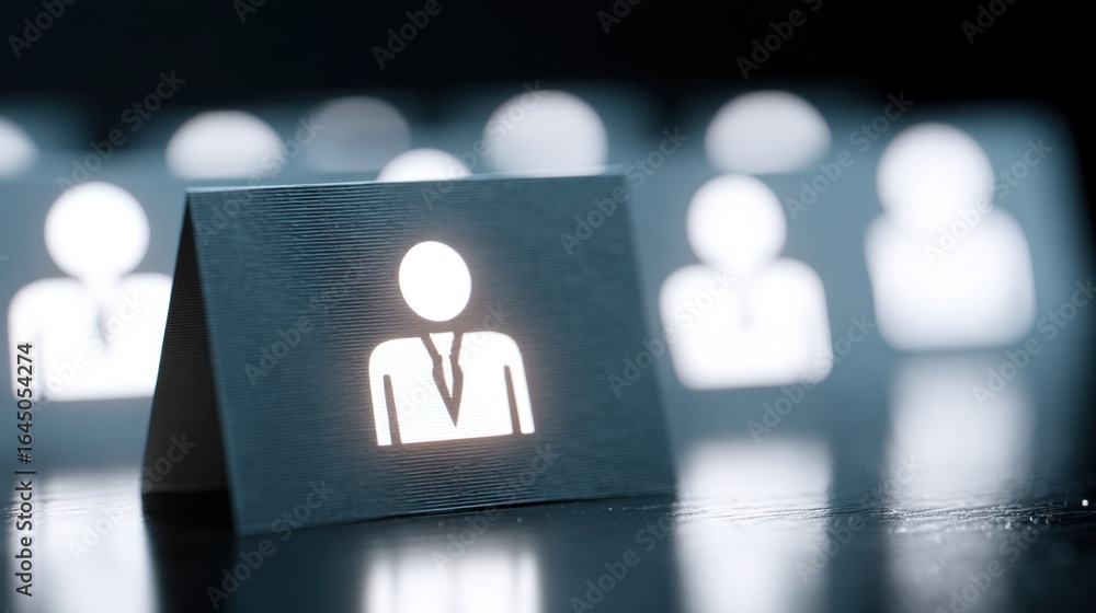 Poster Close-up of a digital icon representing a professional person on a computer screen with blurred background of multiple similar icons
