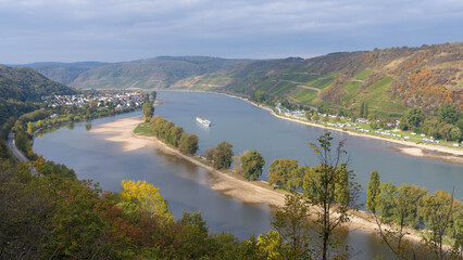 Autumn View of the River Rhine. High quality photo