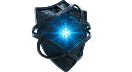 Digital Protection Shield with Blue Light On Transparent Background