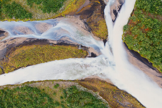 Aerial view of braided river Skj�lfandaflj�t in Northeastern Iceland