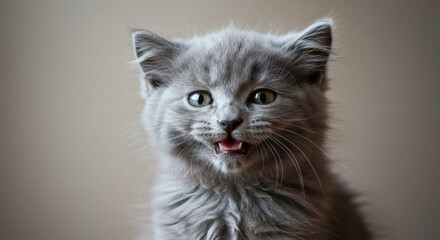 Close-up of a playful gray kitten.