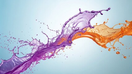 A vibrant dance of purple and gold paint swirling merging in a splash of artistic freedom on a light