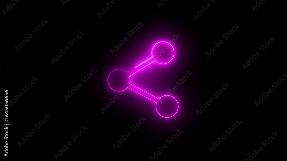 Poster glowing neon share icon animation. glow pink share icon consists of three connected circles animated