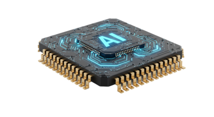 AI Processor Unit with Digital Circuit On Transparent Background